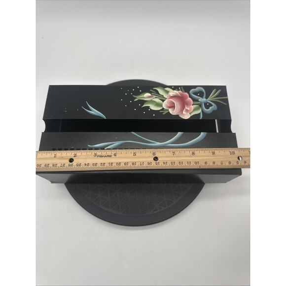 Vintage Wolff Floral Tissuette Tissue Box Cover Box Black Floral - Picture 5 of 6